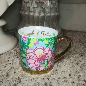 Lilly Pulitzer Pineapple of My Eye Floral Pink Green Blue Gold Accent Mug New
